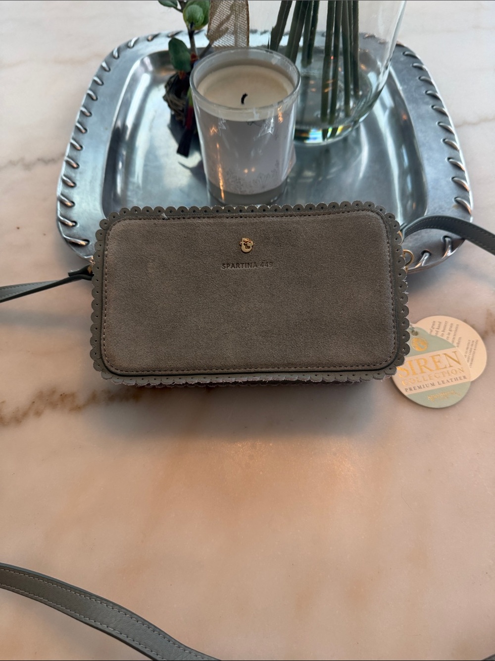 Spartina 449 Rowan Crossbody Slate Blue Suede Scallop-Trim NWT